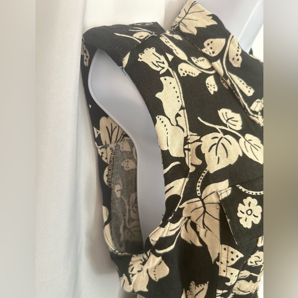Rachel Zoe Black & Cream Floral Linen Blend Belted Romper Size 6 (1260) - Picture 13 of 17